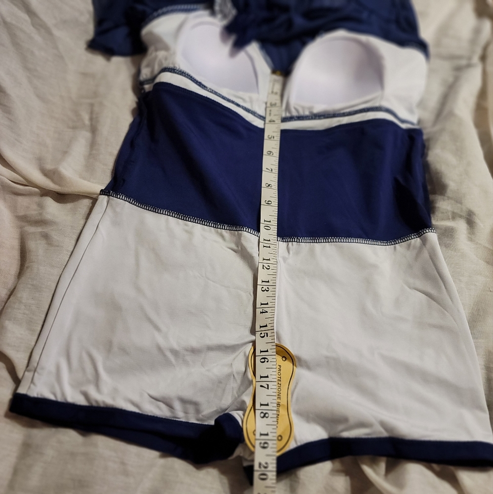 NWOT Athletic Boy Short Swimdress attached shorts halter nautical swim bathing - Picture 7 of 9